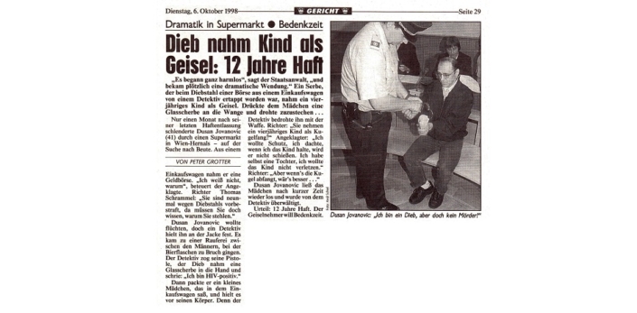 Titelbild zu Newsartikel: Dieb nahm Kind als Geisel - Kronen Zeitung - 06.10.1998
