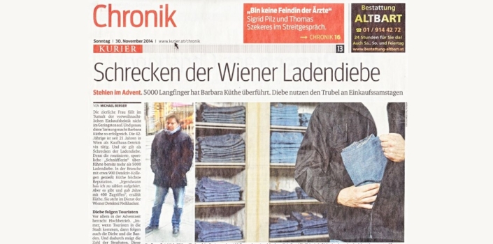 Titelbild zu Newsartikel: Schrecken der Wiener Ladendiebe - Kurier - 30.11.2014