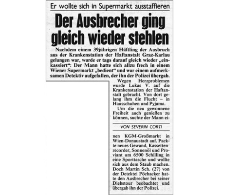 Titelbild zu Newsartikel: Der Ausbrecher ging gleich wieder stehelen - Krone - 05.07.1994