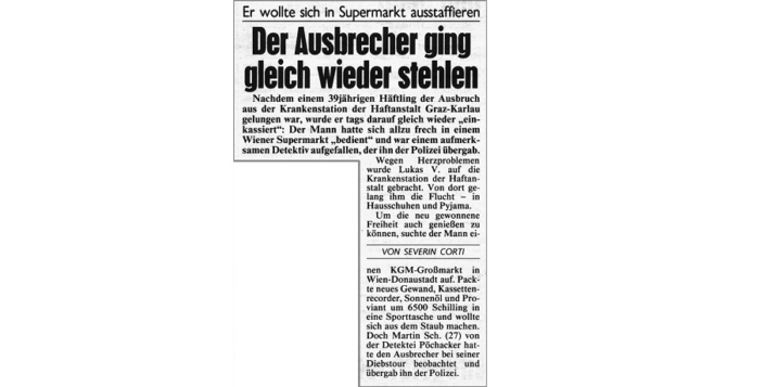 Titelbild zu Newsartikel: Der Ausbrecher ging gleich wieder stehelen - Krone - 05.07.1994